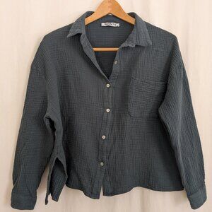 Momni Winnie Slate Cotton Gauze Buttoned Long Sleeve Top Size Small